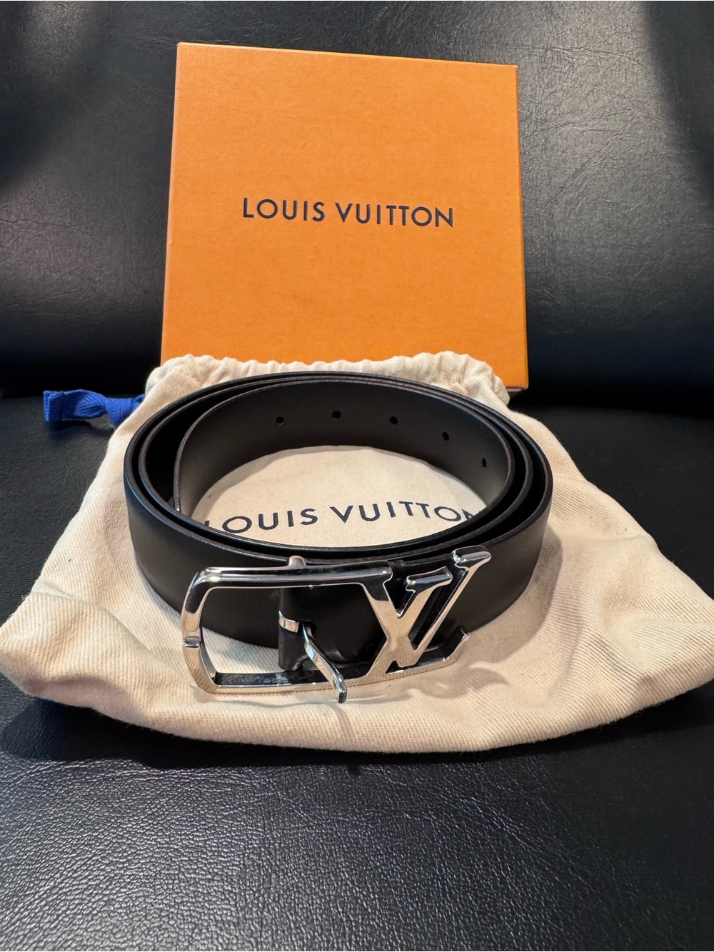 Louis Vuitton LV Initials Black Leather Belt w/ Silver Buckle | Box & Dust Bag - Picture 2 of 7